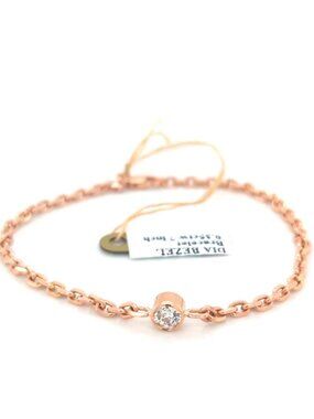 14K Rose Gold Bezel Diamond Solitaire Chain Bracelet 7" Inches 0.35ctw Diamond